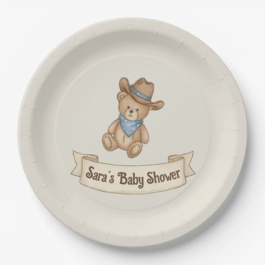 Rustic Cowboy Waterverf Boy Baby shower Papieren Bordje (Voorkant)