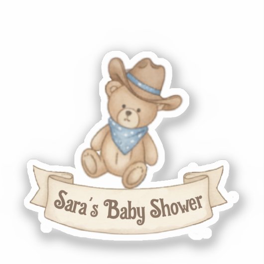 Rustic Cowboy Waterverf Boy Baby shower Sticker (Voorkant)