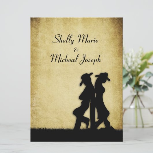 Rustic Cowboy Wedding Invitation Kaart (Staand voorkant)