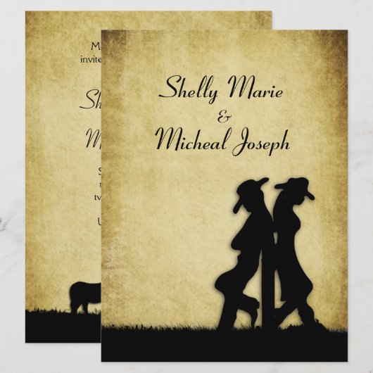 Rustic Cowboy Wedding Invitation Kaart (Voorkant / Achterkant)