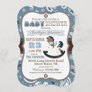 Rustic Cowboy Western Rocking Horse Baby shower Kaart