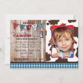 Rustic Cowboy Western Theme Birthday Invitations Kaart (Voorkant)