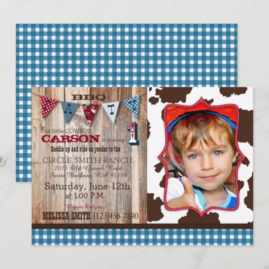 Rustic Cowboy Western Theme Birthday Invitations Kaart (Voorkant / Achterkant)