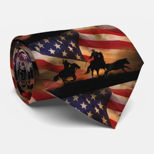 Rustic Cowboys Roping and American Flag Stropdas