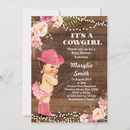 Rustic Cowgirl Baby shower Kaart (Voorkant)