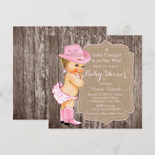 Rustic Cowgirl Baby shower Kaart (Voorkant / Achterkant)