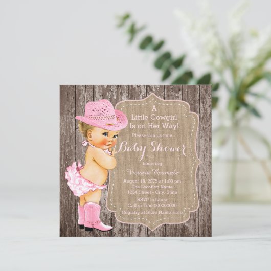Rustic Cowgirl Baby shower Kaart (Staand voorkant)