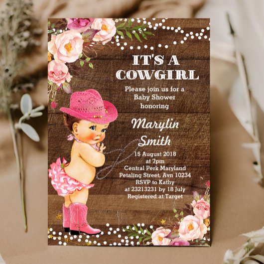 Rustic Cowgirl Baby shower Kaart