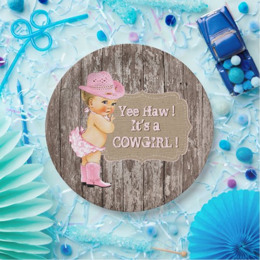 Rustic Cowgirl Baby shower Papieren Bordje (Feest)