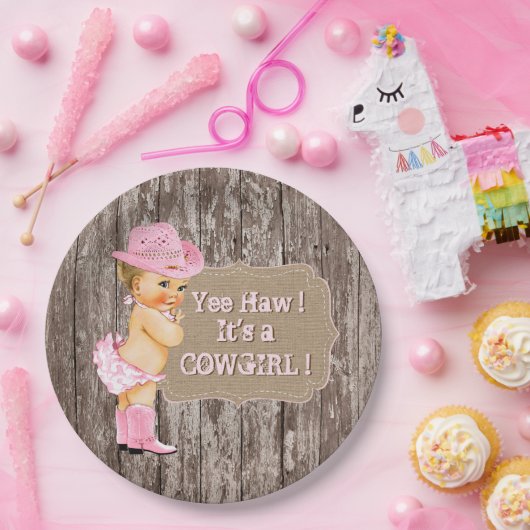 Rustic Cowgirl Baby shower Papieren Bordje (Feest)
