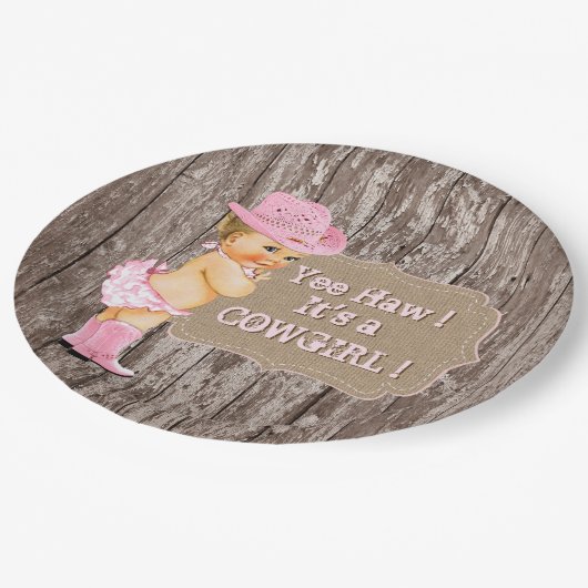 Rustic Cowgirl Baby shower Papieren Bordje (Gekanteld)