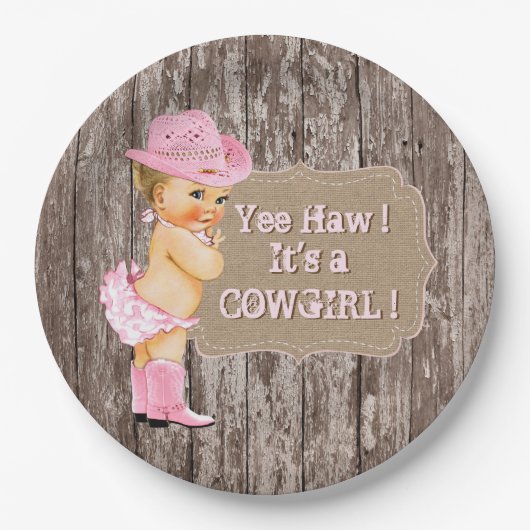 Rustic Cowgirl Baby shower Papieren Bordje (Voorkant)