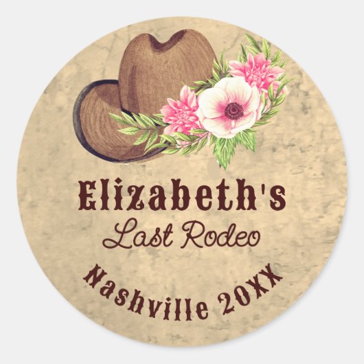 Rustic Cowgirl Bachelorette Pink Floral Last Rodeo Ronde Sticker (Voorkant)