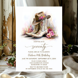 Rustic Cowgirl Boots and Hat 70th Birthday Party Kaart