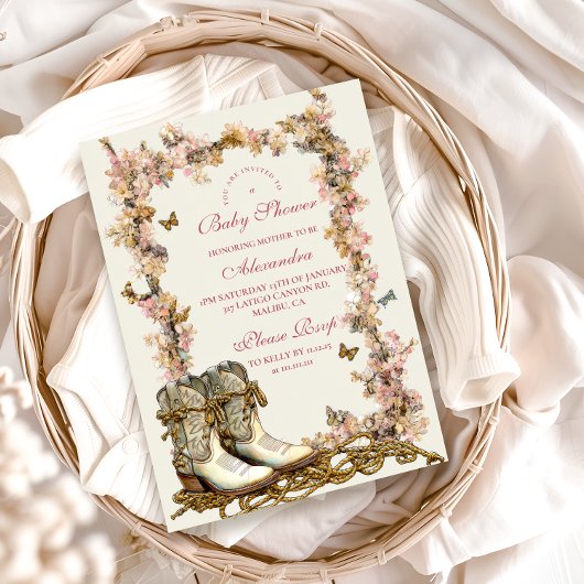 Rustic Cowgirl Boots Baby shower Kaart