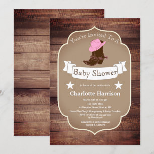 Rustic Cowgirl Boots & Barn Wood Baby shower Kaart