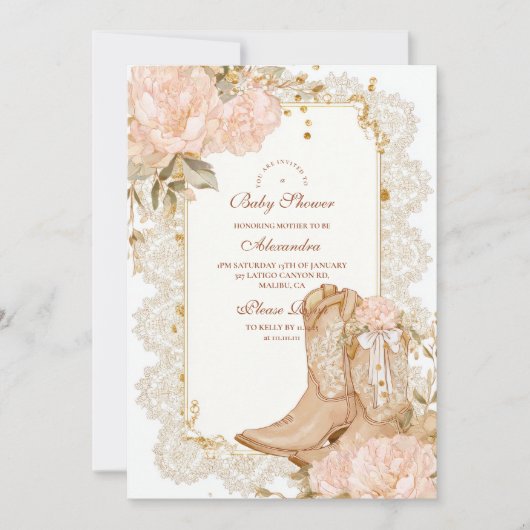 Rustic Cowgirl Boots Floral Baby shower Kaart (Voorkant)