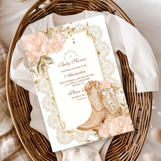Rustic Cowgirl Boots Floral Baby shower Kaart