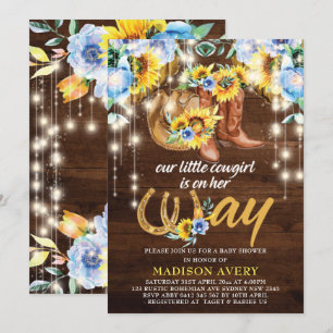 Rustic Cowgirl Boots Floral Baby shower Kaart