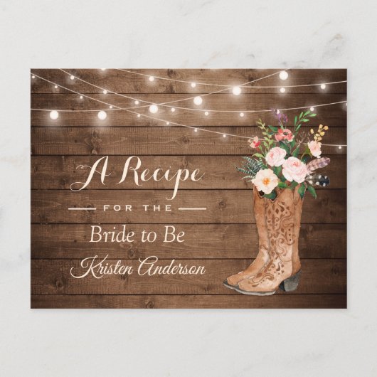 Rustic Cowgirl Boots Flowers Vrijgezellenfeest Rec Briefkaart (Voorkant)