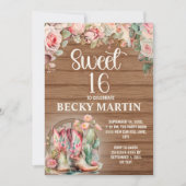 Rustic Cowgirl Boots Pink Roses Sweet 16 Kaart (Voorkant)