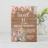 Rustic Cowgirl Boots Pink Roses Sweet 16 Kaart (Staand voorkant)