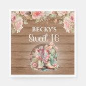 Rustic Cowgirl Boots Pink Roses Sweet 16 Servet (Voorkant)