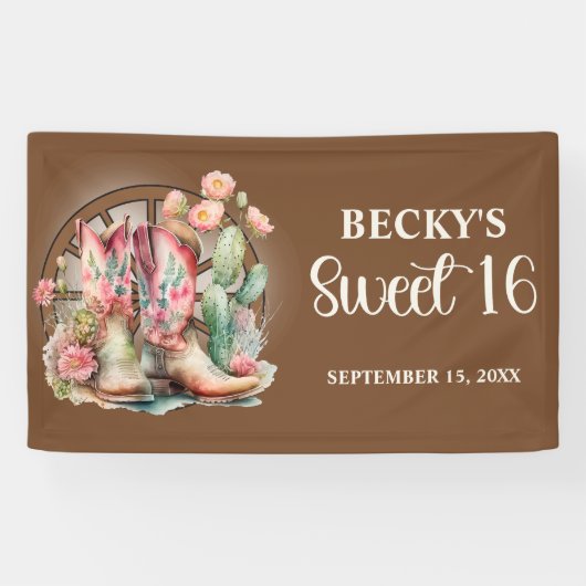 Rustic Cowgirl Boots Pink Roses Sweet 16 Spandoek (Horizontaal)