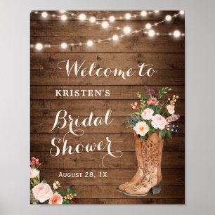 Rustic Cowgirl Boots Vrijgezellenfeest Floral Ligh Poster