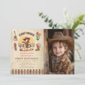 Rustic Cowgirl Eerste Rodeo 1e Verjaardag Foto Kaart (Staand voorkant)