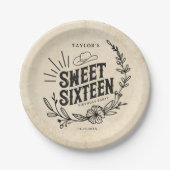 Rustic Cowgirl Floral Sweet Sixteen Birthday Party Papieren Bordje (Voorkant)