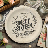 Rustic Cowgirl Floral Sweet Sixteen Birthday Party Papieren Bordje
