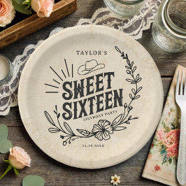Rustic Cowgirl Floral Sweet Sixteen Birthday Party Papieren Bordje