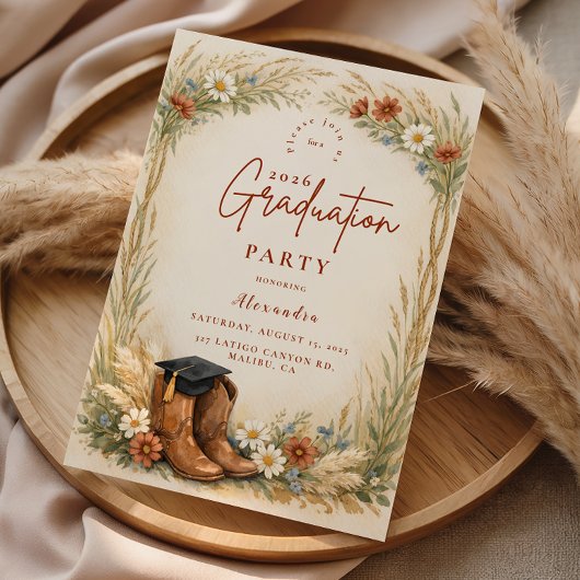 Rustic Cowgirl Graduation Party Kaart