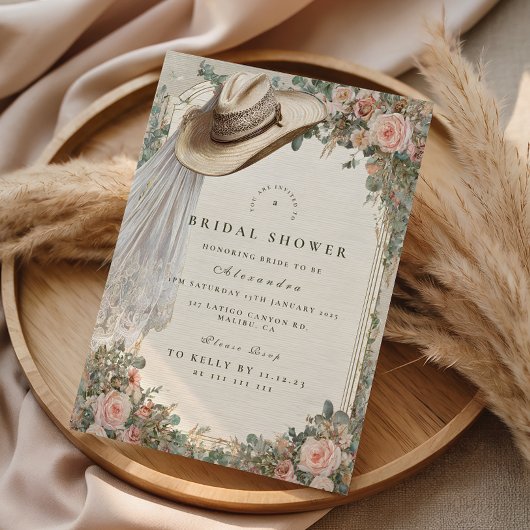 Rustic Cowgirl Hat Floral Bridal Shower Kaart