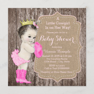 Rustic Cowgirl Princess Baby shower Kaart