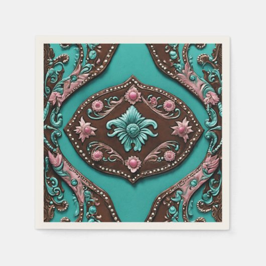 Rustic Cowgirl Turquoise Bruine Landelijke Westers Servet (Voorkant)