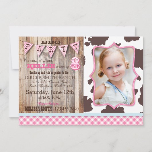 Rustic Cowgirl Westerne Theme Birthday Invitaties Kaart (Voorkant)