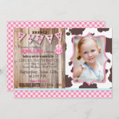 Rustic Cowgirl Westerne Theme Birthday Invitaties Kaart (Voorkant / Achterkant)