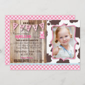 Rustic Cowgirl Westerne Theme Birthday Invitaties Kaart (Voorkant / Achterkant)
