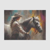 Rustic Cowgirl with White Horse Decoupage Tissuepapier (Voorkant)