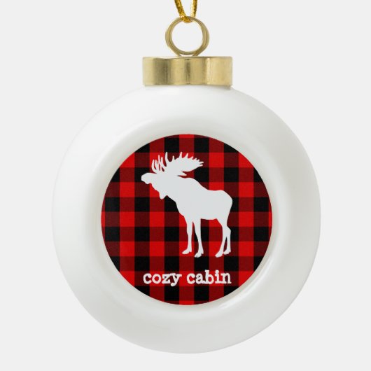 Rustic Cozy Cabin Buffalo Pset Moose Keramische Bal Ornament (Voorkant)