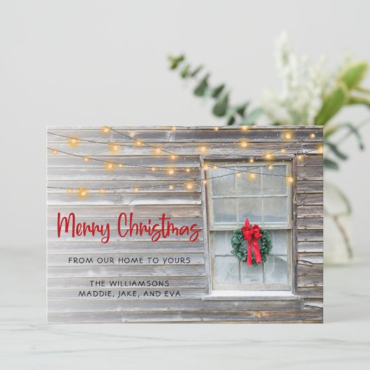 Rustic Cozy Cabin met Twinkle Lights Kerstmis (Staand voorkant)