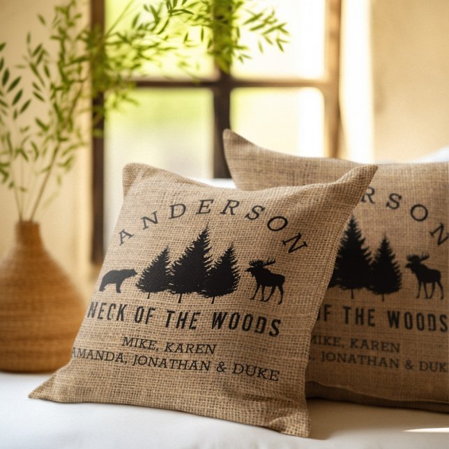 Rustic Cozy Cabin Welkomstnaam Sierkussen (Creator heeft geüpload)