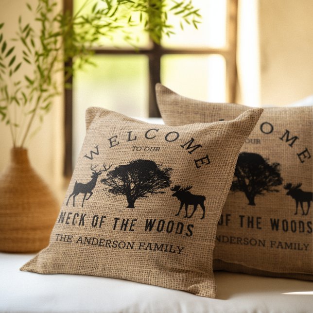 Rustic Cozy Cabin Welkomstnaam Sierkussen (Creator heeft geüpload)