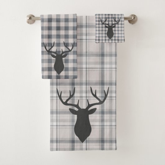 Rustic Cozy Farmhouse Pset Buck Silhouette Bath T Bad Handdoek (Insitu)
