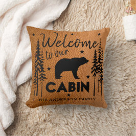 Rustic Cozy Welkom op onze Cabin Faux Leather Kussen