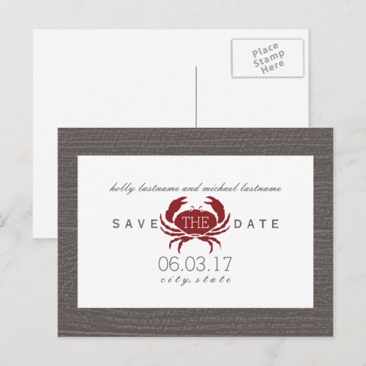 Rustic Crab Wedding Save the Date Aankondigingskaart (Voorkant / Achterkant)