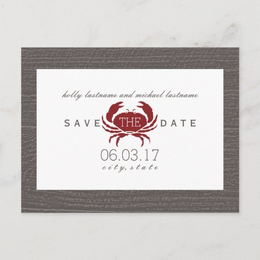 Rustic Crab Wedding Save the Date Aankondigingskaart (Voorkant)