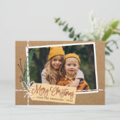 Rustic Craft Package Merry Kerstfeestay Foto Feestdagenkaart (Staand voorkant)